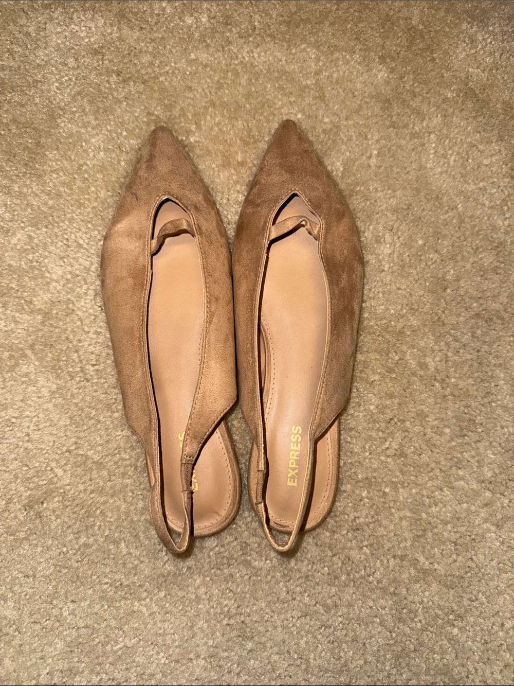 Express Tan Suede Pointed-Toe Slingback Flats